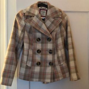 Tan striped peacoat